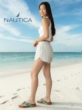 NWT Nautica Wesley Green & White Striped Flip Flop Sandals Size 5